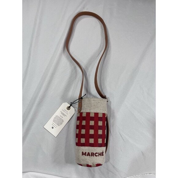 MARCHÉ Bottle Bag Gingham Red With Leather Strap - Picture 1 of 6